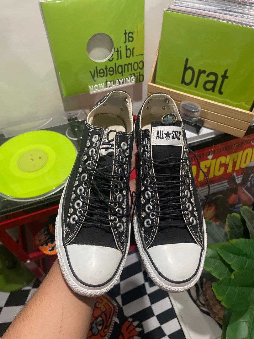 Converse Japan x Maniac Works (Category: Sneakers) located in Manila. Submitted by sewerfckinrat (Listing ID 1443042575, Image 1). Description: Size 9.5 on tag equivalent to size 10 US M Bedazzled studs Issue: has a tiny drag on one pair, missing one stud on one pair Price is negotiable Maniac works is in line with Yasuyuki ishii, LGB and If Six was Nine.