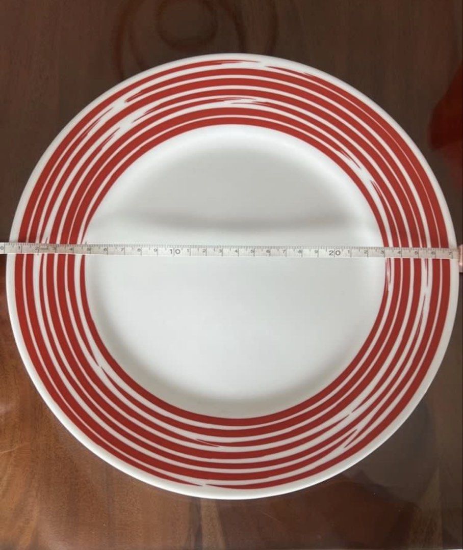 Corelle Plate with Red Swirl Pattern