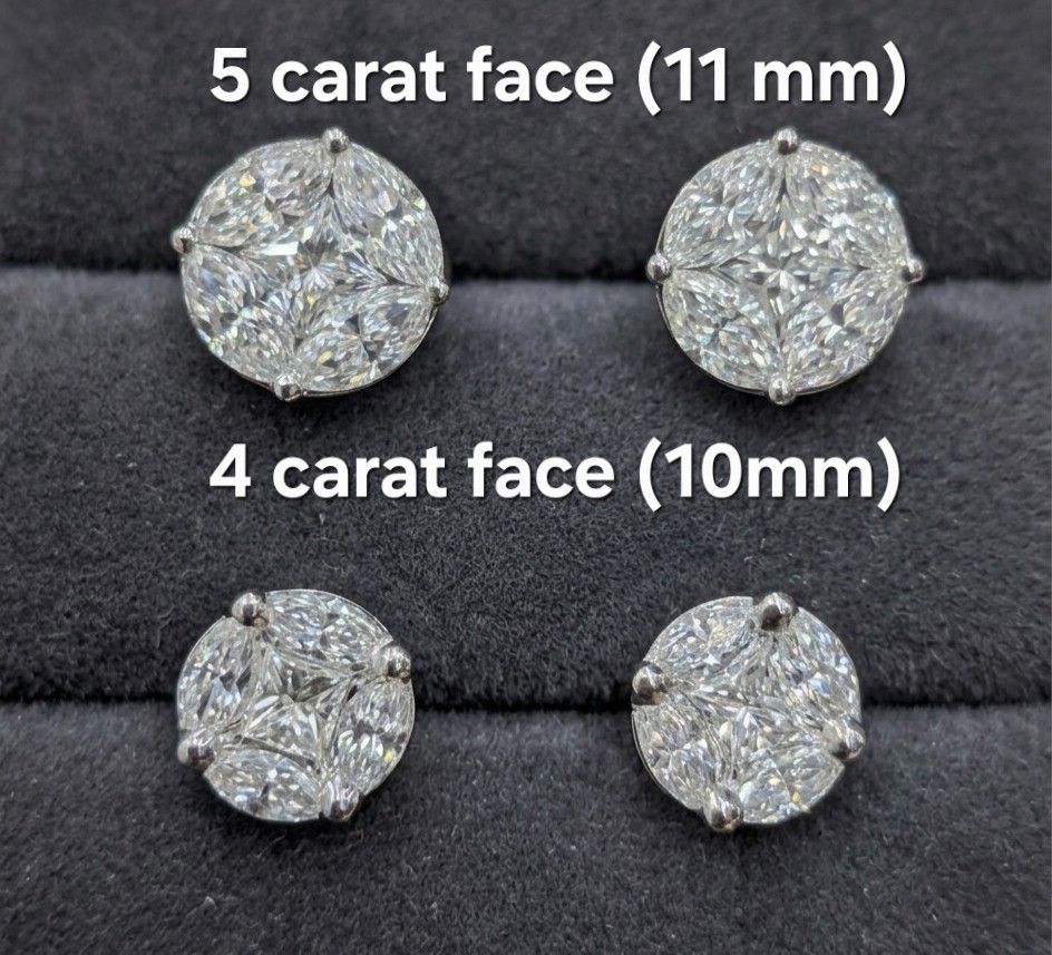 Diamond illusion Earrings - 4 & 5 Carat Face Options (Category: Earrings) located in Marikina City. Submitted by dgoldhub (Listing ID 1443034809, Image 1). Description: - Sparkling diamond illusion earrings - Available in two sizes: 5 carat face (11mm) and 4 carat face (10mm) - Designed to catch the light beautifully - Perfect for adding glamour to any outfit - Get yours today and shine!.