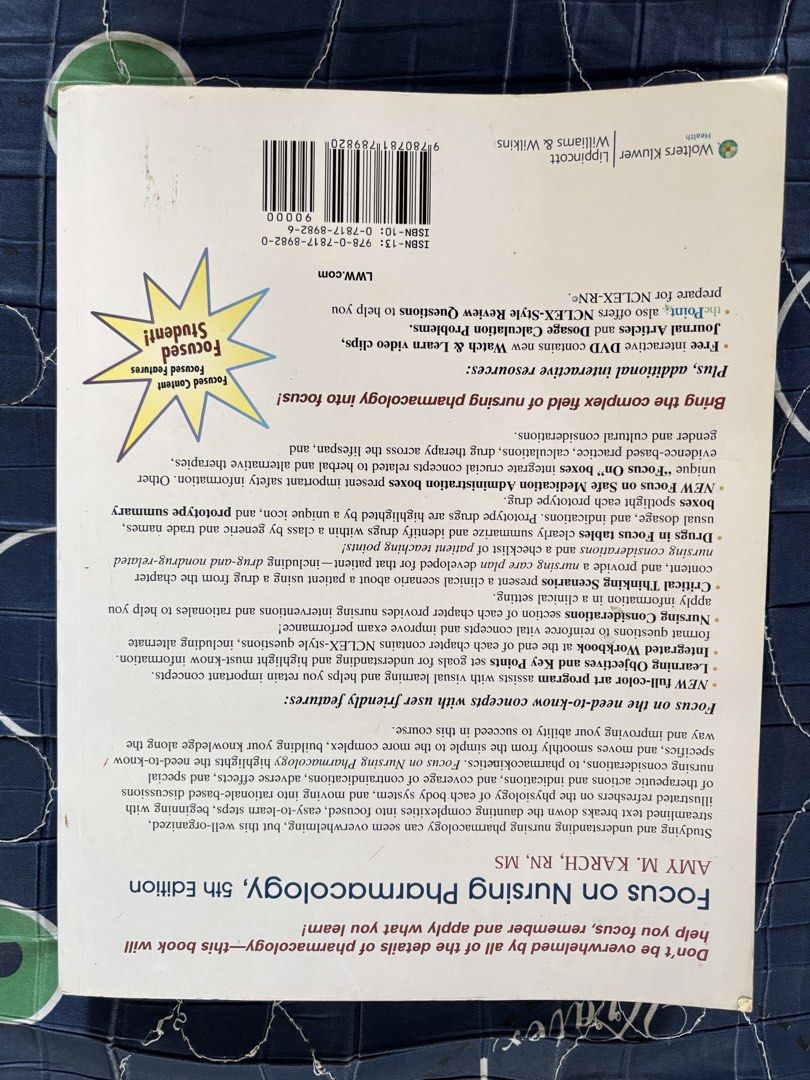 Focus on Nursing Pharmacology by Karch (5th Ed.) (Category: Textbooks) located in Cavite. Submitted by prelovedbyeunjay (Listing ID 1442968800, Image 2). Description: .