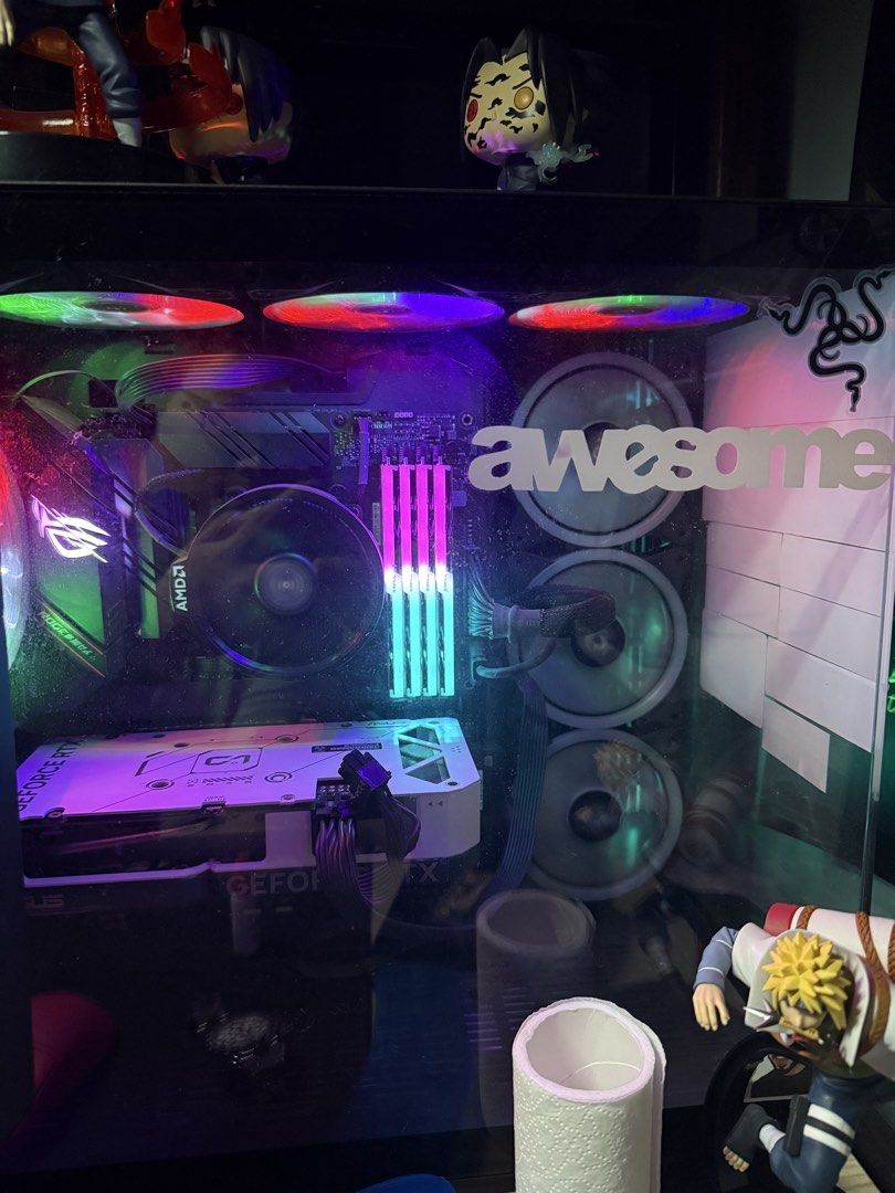 For sale gaming pc RTX 4060 (Category: Desktops) located in Paranaque City. Submitted by hypebeast00830 (Listing ID 1443032485, Image 2). Description: MOBO: B550 ROG WIFI Processor: AMD Ryzen 5 5600X 6-Core Processor (4.20 GHz)-15,000 Installed RAM: 32.0 GB gskill trident (4x8gb) 12,000 Graphics card: NVIDIA GeForce RTX 4060 (8 GB)-20,000 Storage: 2TB -2,000 SSD: 128GB -2,000 Monitor: 23.4 inch Acer 144HRZ and 24 inch samsung 60HRZ with arm dual 