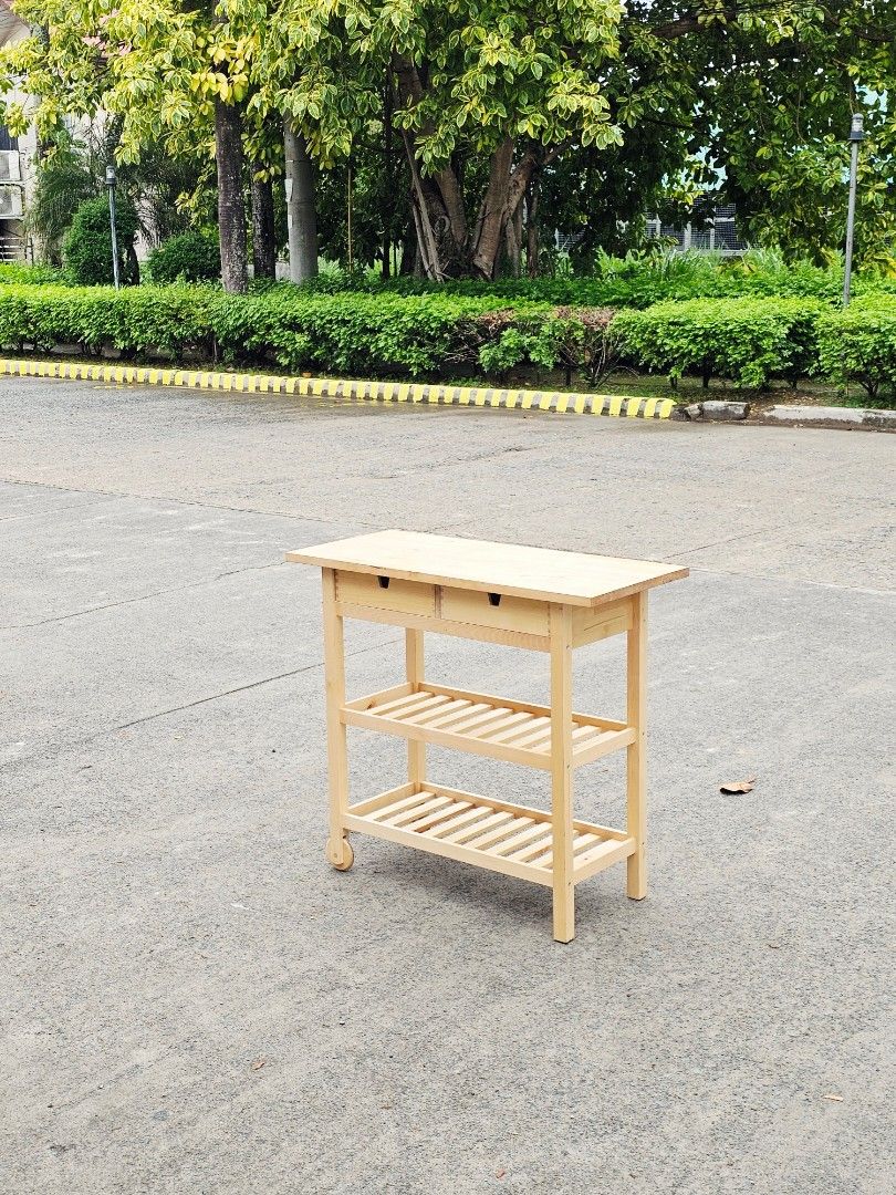Forhoja mobile trolley kitchen shelf, Solid Birch wood *Excellent condition (Category: Tables & Sets) located in Guiguinto. Submitted by eypee_knows (Listing ID 1442945297, Image 2). Description: Forhoja mobile trolley kitchen shelf, Solid Birch wood *Excellent condition Dimensions: L- 39.5 inches W- 17.5 H- 35.5.