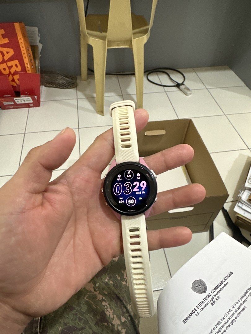 Garmin Forerunner 265s Music Pink Smartwatch (Category: Wearables & Smart Watches) located in Quezon City. Submitted by relielijah (Listing ID 1442997830, Image 1). Description: Garmin 265s with charger (no box included) lightly used .