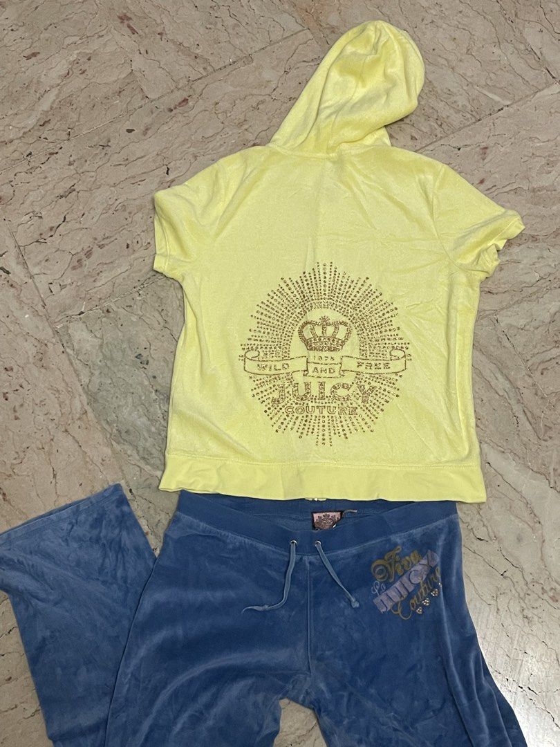 Y2K Juicy Couture Set [Jacket: Available; SOLD: Pants] (Category: Sets or Coordinates) located in San Jacinto. Submitted by lovedbylou.ph (Listing ID 1443068237, Image 2). Description: • can fit small-medium frames • Top is Terry cloth fabric and Pants is Velour fabric ❌SOLD VELOUR PANTS❌.
