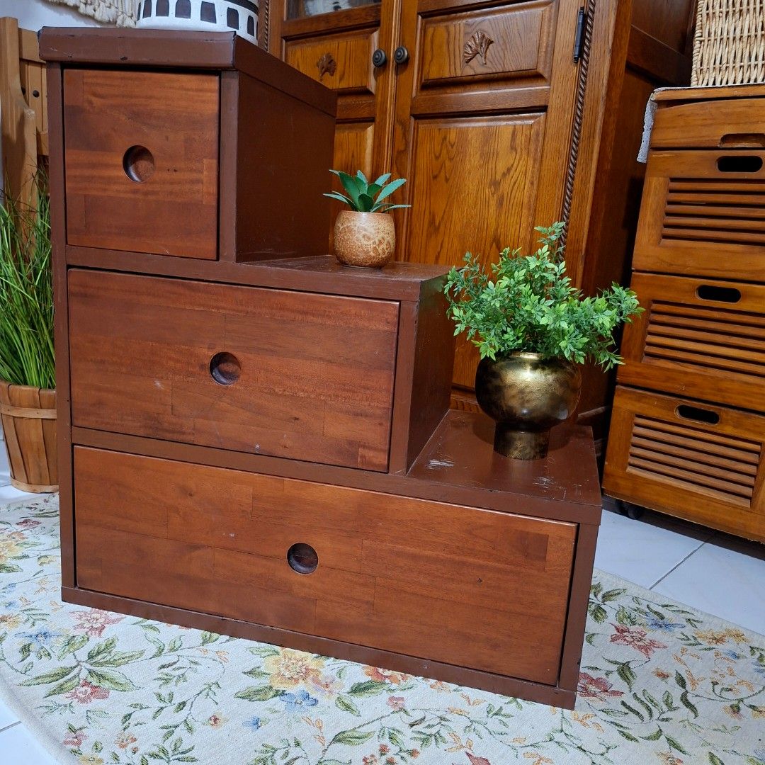 Nagomi Multi-functional Wooden staircase drawer storage unit (Category: Shelves, Cabinets & Racks) located in Dasmarinas. Submitted by millennialmeetsvintage (Listing ID 1443020836, Image 2). Description: ✨SALE✨ BEFORE: 2500 NOW: 1999 H 62 x L 59 x W 30 cm made in japan fiberboard frame solid wood drawers top part needs repaint selling low last price posted, no haggling 🙅🏻‍♀️ 🌍ships from DASMA, CAVITE 🚚 shipping via Lalamove only ❌no reservat