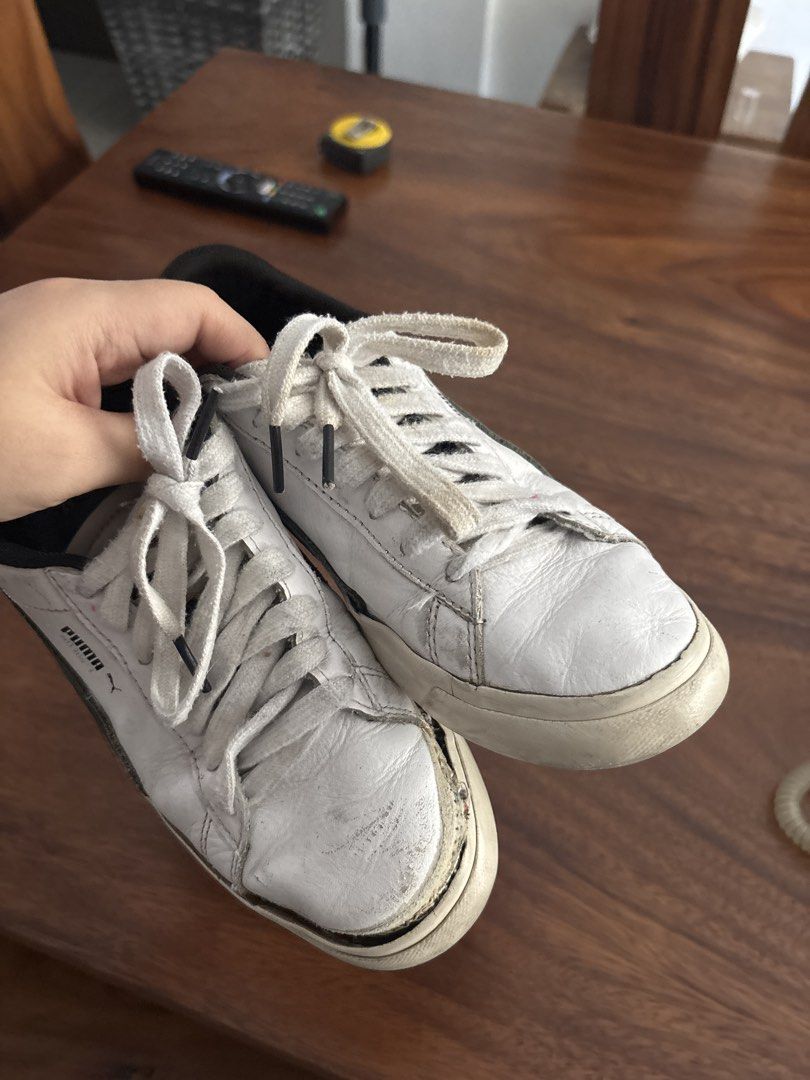Negotiable BTS First Generation Puma White Leather Sneakers (Category: Sneakers) located in Paranaque City. Submitted by gabfera (Listing ID 1442961995, Image 1). Description: - Classic white Puma low-top sneakers - Genuine leather upper - Shows some signs of wear on soles and uppers - Laces are a bit dirty - Plenty of life left for casual wear.