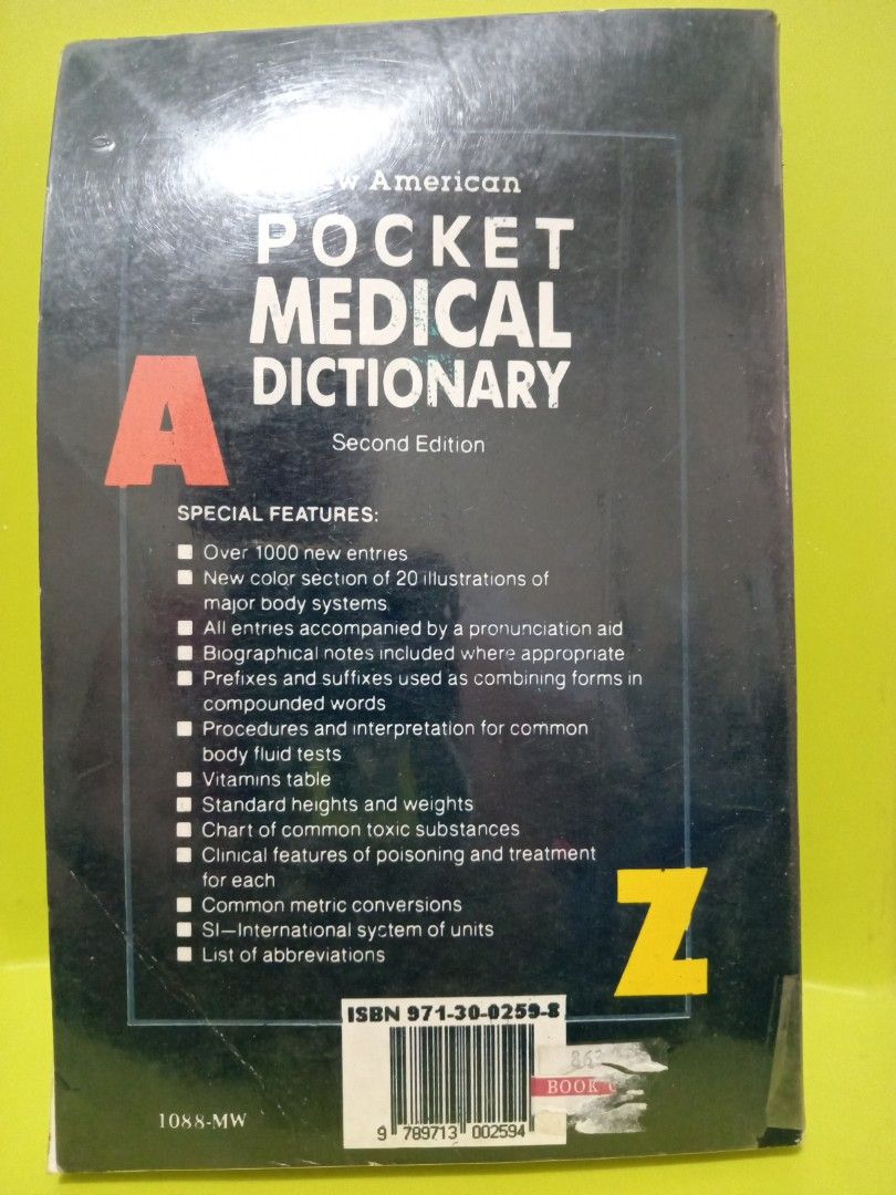 New American Pocket Medical Dictionary - Second Edition (Category: Textbooks) located in Mabalacat. Submitted by kencloset (Listing ID 1443021881, Image 2). Description: - New American Pocket Medical Dictionary, Second Edition - Published by Churchill Livingstone, paperback - Over 1000 new entries - Includes illustrations of body systems - Pronunciation aid included - Biographical notes, prefixes, suffixes, and common forms - Useful for procedure