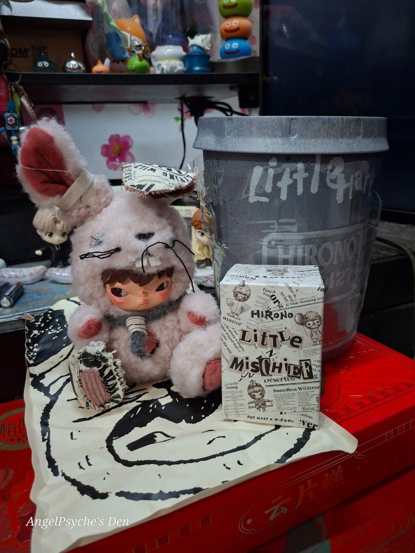 Pop Mart Hirono Set (Category: Designer & Blind Box Toys) located in Guiguinto. Submitted by angelpsyche (Listing ID 1443000609, Image 1). Description: >>>>>FOR SALE<<<<< Pop Mart Hirono Little Hare Plush (Pink) and Little Mischief Blind Box bundle Note: > the Little Hare cansiter is NOT included >its unsealed/ confirmed content for photo purposes. it is never used. > Little Mischief is sealed *Add 300 if you wanted the Little Hare canister for b
