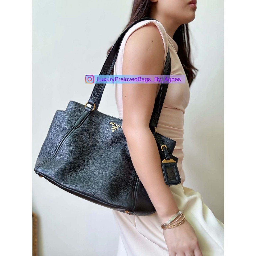 Prada Vitello Daino Leather Shoulder Bag (Category: Luxury Bags & Wallets) located in Manila. Submitted by luxuryprelovedbagsby_by_agnes (Listing ID 1443071226, Image 2). Description: Excellent Condition Dimensions: L 27cm x H 24cm x W 13cm.
