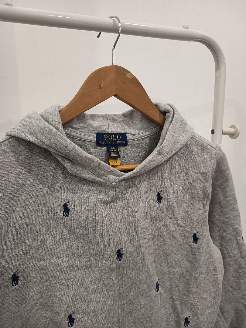 Ralph Lauren Multi-logo Gray Hoodie (Category: Coats, Jackets and Outerwear) located in Dagupan City. Submitted by plugofallthreads (Listing ID 1443089085, Image 2). Description: Ralph Lauren Multi-logo Gray Hoodie Size: Youth Large fits Men's Small Width: 19.5 inches Length: 22.5 inches Sleeve Length: 25.5 inches. Authentic. In excellent condition. Php 800 plus sf DM TO PURCHASE.