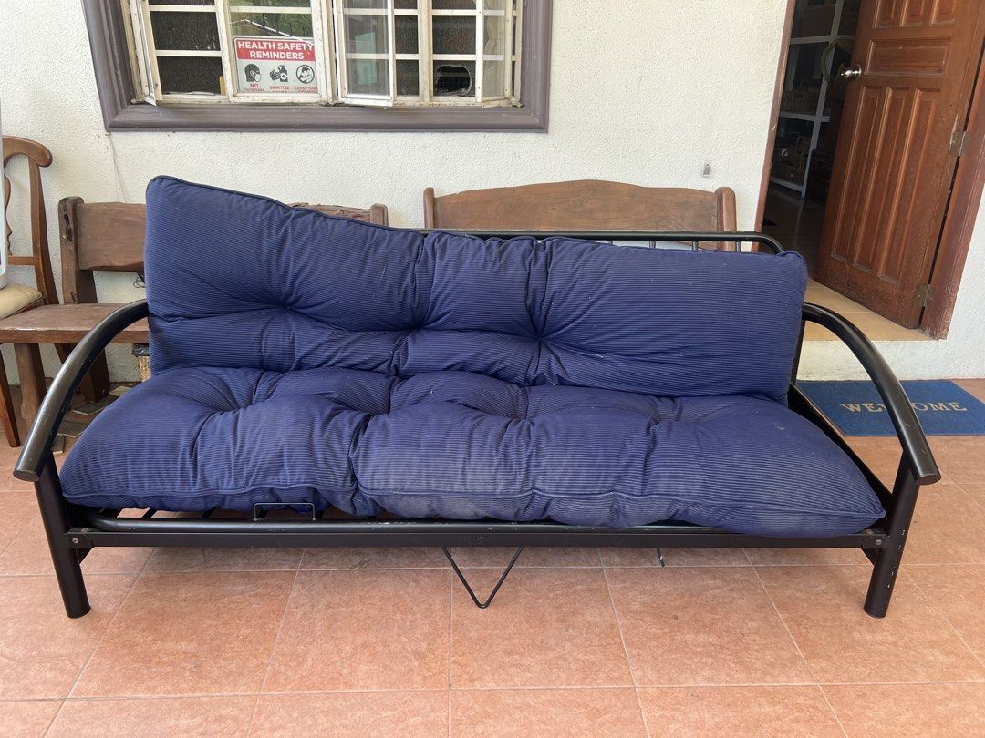 Reclining sofa bed. Thick matress. Metal frame (Category: Bed Frames & Mattresses) located in Paranaque City. Submitted by heyoli (Listing ID 1443062263, Image 1). Description: .