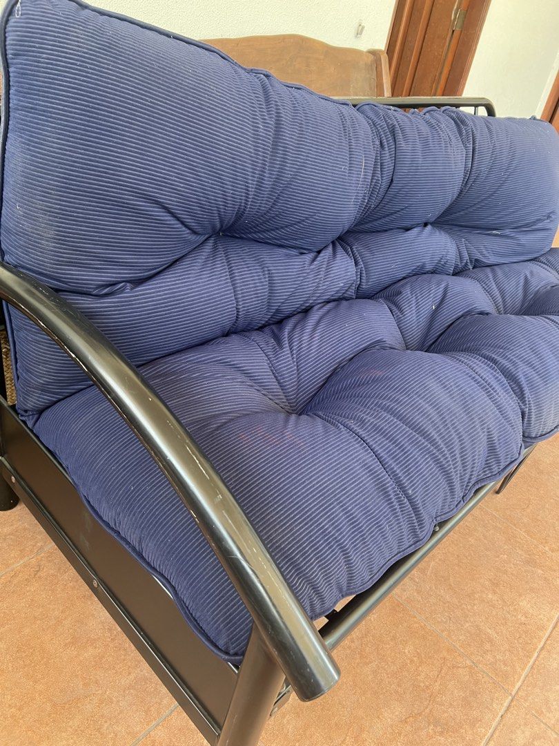 Reclining sofa bed. Thick matress. Metal frame (Category: Bed Frames & Mattresses) located in Paranaque City. Submitted by heyoli (Listing ID 1443062263, Image 2). Description: .