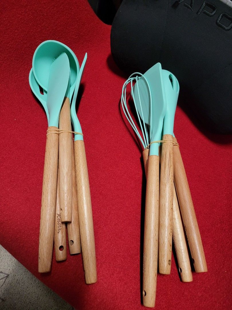 Silicone Kitchen Utensil Set with Wooden Handles