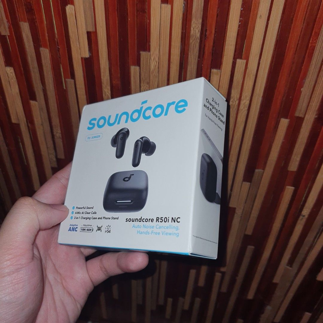 Soundcore R50i NC by Anker True Wireless Earbuds (Category: Earphones) located in Pasig City. Submitted by mr.bargaindeal (Listing ID 1443066842, Image 3). Description: - Soundcore R50i NC Earbuds by Anker - Adaptive Active Noise Cancellation (ANC) for immersive listening - 4-Microphone AI for crystal-clear calls - Extended playtime: 10 hours on a single charge, 24 hours with the charging case - IP54 water and dust resistance for durability - Pow