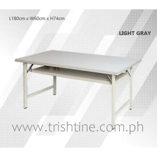 TRT-008 | Foldable Training Table (Category: Tables & Sets) located in Caloocan City. Submitted by jimtapitan_trishtinecorp. (Listing ID 1442989190, Image 1). Description: - Light gray folding table - Dimensions: L180cm x W60cm x H74cm - Built-in shelf for extra storage - Ideal for events, work, or utility use - Sturdy construction - Easy to set up and fold away DISCLAIMER: Price is for Posting Purposes Only.