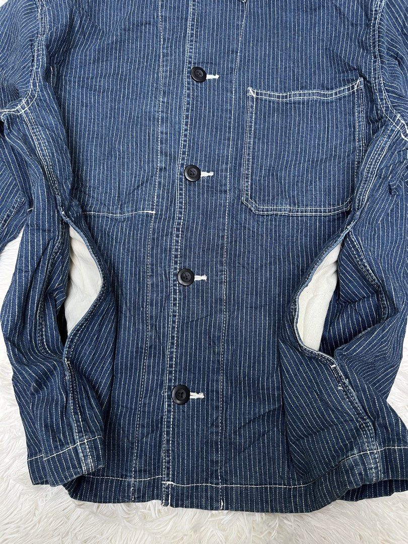 UNIQLO Striped Chore Jacket Indigo Blue (Category: Coats, Jackets and Outerwear) located in Davao. Submitted by streetsight (Listing ID 1442967417, Image 3). Description: - Uniqlo Indigo Blue Chore Jacket - Classic pinstripe pattern - Button-up front closure - Two chest pockets - Two side pockets - Versatile workwear style, ideal for layering.