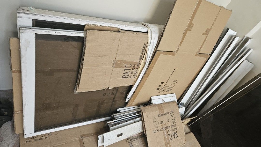 Window / Glass Panels (Category: Frames & Pictures) located in Manila. Submitted by lenzp (Listing ID 1442976373, Image 2). Description: - NOT TEMPERED 35X80 = 1 22X61 = 4 30X61 = 2 29X62 = 2 - 8 pcs Bundle of aluminum window frames and glass panels - Likely from a renovation project - Various lengths and sizes included - Some pieces still have protective wrapping - Ideal for DIY projects or replacement parts = take all 45k - Feel free to ask que