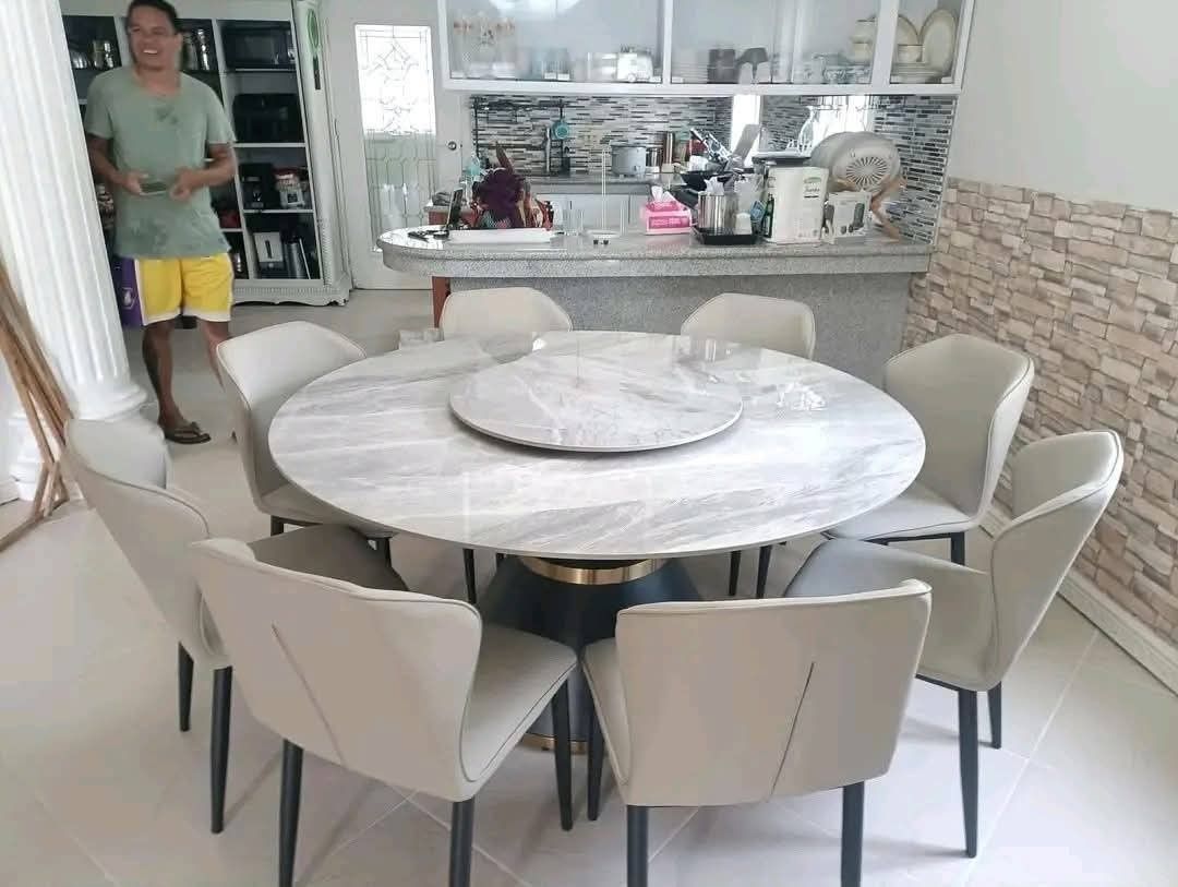 8 seater marble dining sets (Category: Tables & Sets) located in Pasay City. Submitted by cherry_nicole (Listing ID 1443230042, Image 1). Description: 💥 Best Seller 8 seater Marble Dining Set 💥 Perfect for your dining areas, gatherings and any occacions Made with real marble slate table top and lazy susan ( round 150cm diameter ) Rectangular 180*90cm Solid steel base High quality leather cushioned chairs Same day delivery Free assemble Plus del