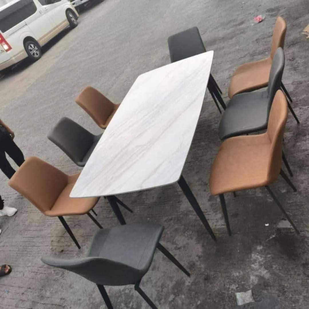 8 seater marble dining sets (Category: Tables & Sets) located in Pasay City. Submitted by cherry_nicole (Listing ID 1443230042, Image 2). Description: 💥 Best Seller 8 seater Marble Dining Set 💥 Perfect for your dining areas, gatherings and any occacions Made with real marble slate table top and lazy susan ( round 150cm diameter ) Rectangular 180*90cm Solid steel base High quality leather cushioned chairs Same day delivery Free assemble Plus del