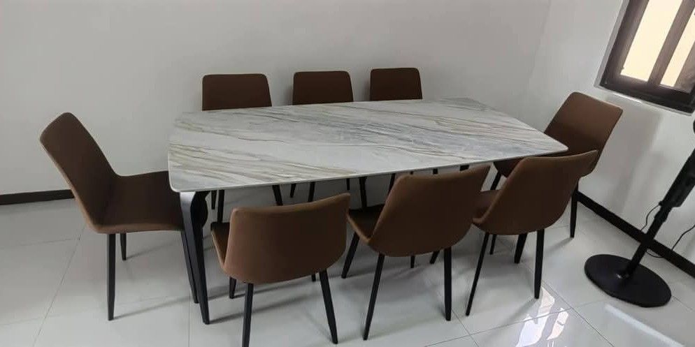 8 seater marble dining sets (Category: Tables & Sets) located in Pasay City. Submitted by cherry_nicole (Listing ID 1443230042, Image 3). Description: 💥 Best Seller 8 seater Marble Dining Set 💥 Perfect for your dining areas, gatherings and any occacions Made with real marble slate table top and lazy susan ( round 150cm diameter ) Rectangular 180*90cm Solid steel base High quality leather cushioned chairs Same day delivery Free assemble Plus del
