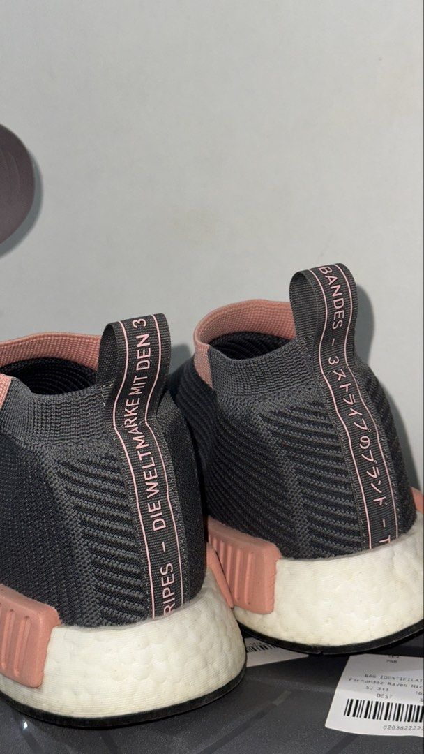 Adidas NMD CS1 PK Grey Pink (Category: Sneakers) located in Las Pinas. Submitted by calizoosh (Listing ID 1443130444, Image 2). Description: - Adidas NMD City Sock sneakers - Size: UK 7.5 ; US 9 (check picture) - Color: Grey knit upper with pink accents - Features: Sock-like fit, easy slip-on design - RFS: Decluttering and funds.