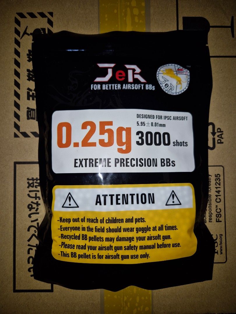 Airsoft BBs (Category: Action & Battle Toys) located in Manila. Submitted by vitoscalleta_09 (Listing ID 1443141166, Image 2). Description: JeR BBs .23 & .25.