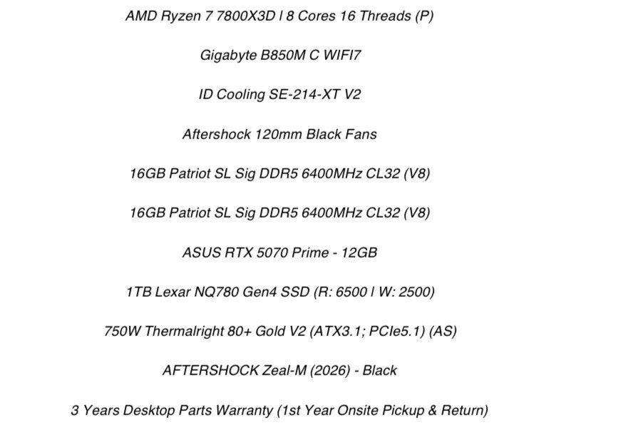 AMD Ryzen 7 7800X3D Gaming PC - RTX 5070479745056819138561