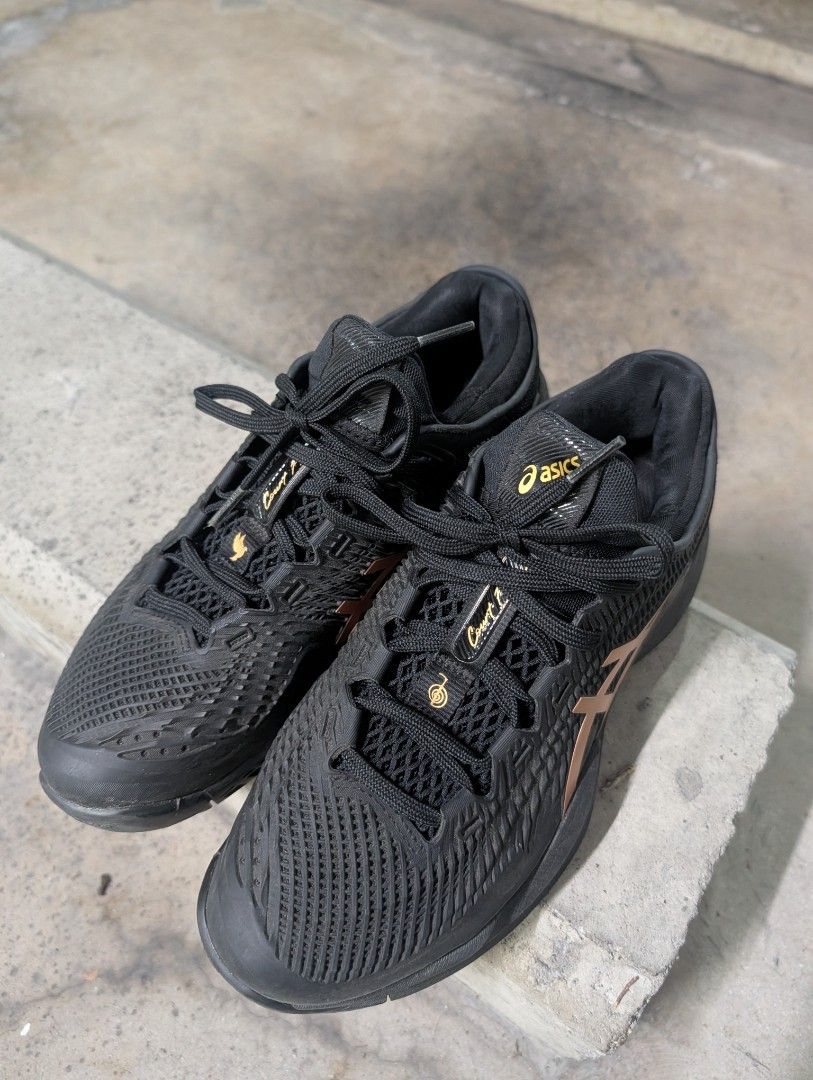 ASICS Court FF 3 Novak Night Energy Tennis Shoes (Category: Sneakers) located in Singapore. Submitted by audiible (Listing ID 1441533192, Image 1). Description: FAST DEAL $95 firm!! - ASICS Court FF 3 Novak Tennis Shoes (no box) - Color: Black / Prism Gold - Size: Men's US 7 - Ideal for court sports - Comfortable and supportive design.