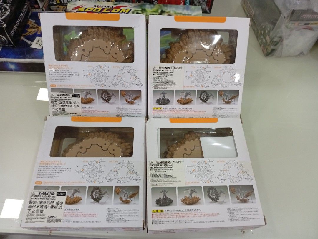 Bandai Tamashii Effect Impact Beige Ver. action figure accessories, designed to simulate broken ground for display scenes (Category: Toy Figures) located in Singapore. Submitted by maxmaxboi (Listing ID 1443206273, Image 2). Description: - Bandai Effect Impact Beige Sets - Perfect for action figure dioramas - Creates realistic rocky, explosive ground effects - Brand new, sealed in original packaging posting for friend, dealing is with her buyers 