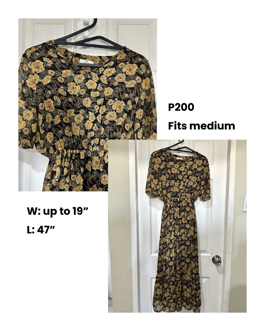 Black & Yellow Floral Dress (Category: Dresses) located in Mandaluyong City. Submitted by busybugzy (Listing ID 1443287553, Image 1). Description: - Black dress with a yellow floral print. - Elasticated waist ensures a comfortable and flattering fit. - Adorable short flutter sleeves. - Stylish tiered hemline..