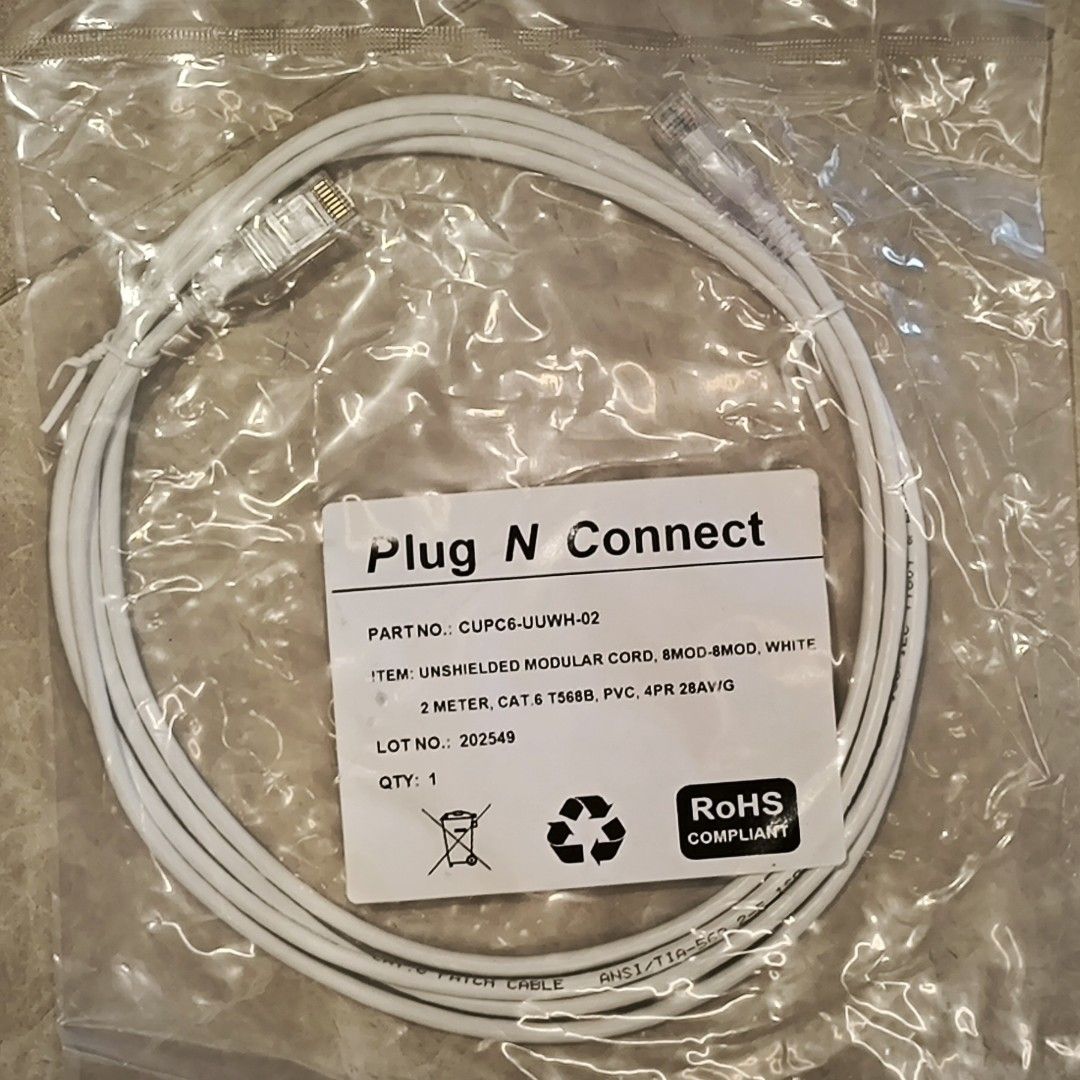BNIB White 2m Cat-6 Ethernet Cable