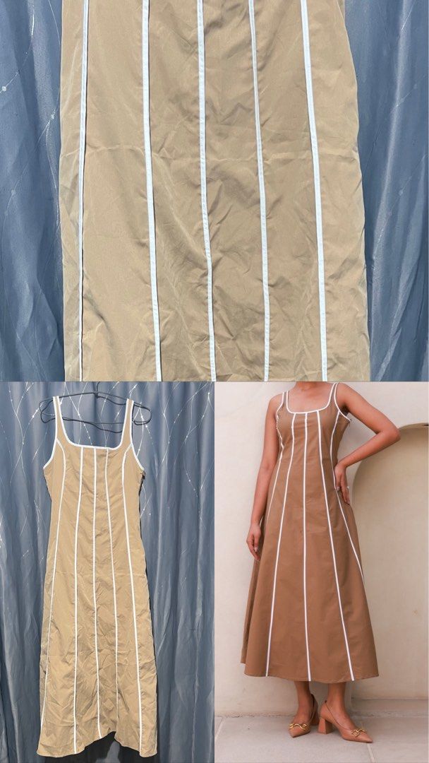 Brown Maxi Dress with White Piping (Category: Dresses) located in Manila. Submitted by worldofri (Listing ID 1443294366, Image 1). Description: Can fit small to meds 📌 Colors may vary due to lighting..
