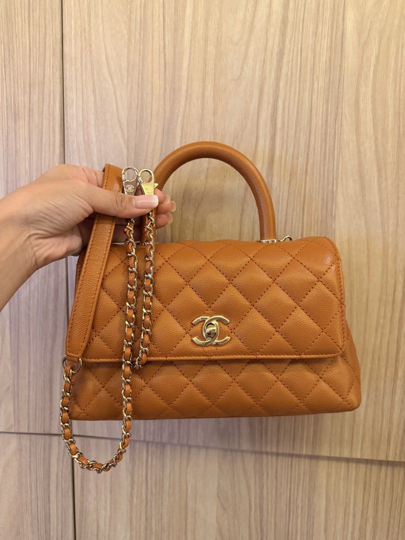 Chanel Coco Handle Caramel Small (Category: Luxury Bags & Wallets) located in Quezon City. Submitted by luxury.shop_ph (Listing ID 1443249988, Image 1). Description: Used 1x only. Comes complete with dustbag, box and paperbag ✨.