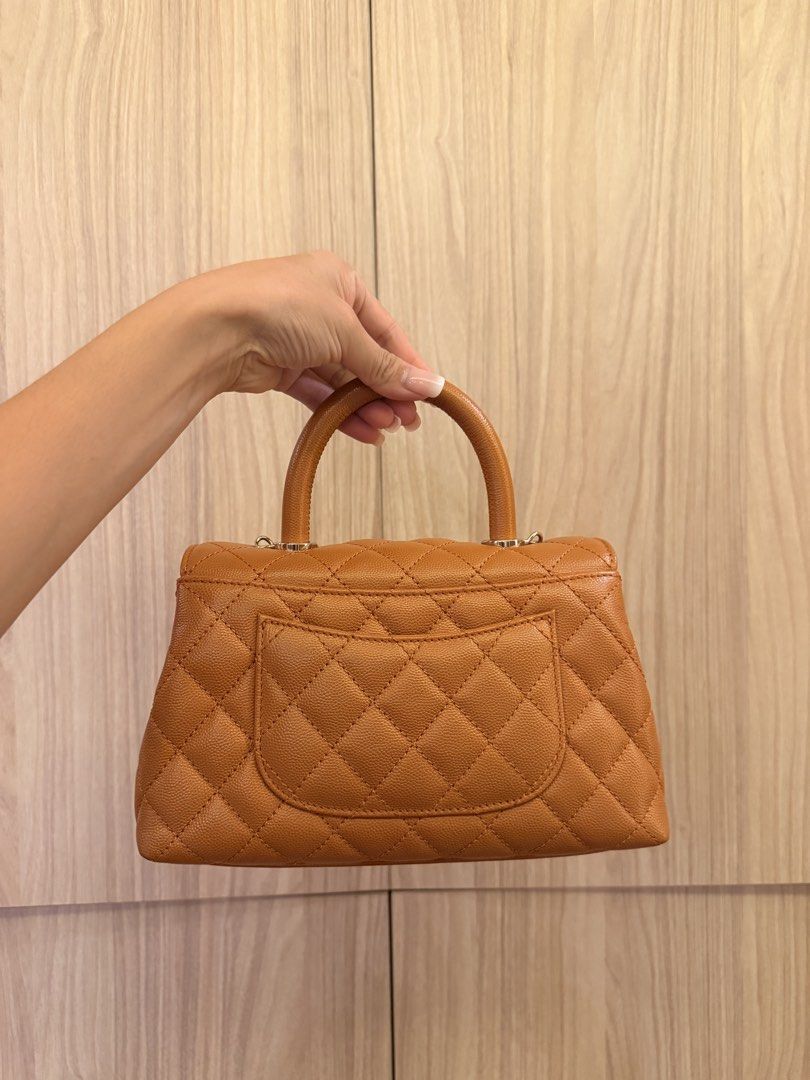 Chanel Coco Handle Caramel Small (Category: Luxury Bags & Wallets) located in Quezon City. Submitted by luxury.shop_ph (Listing ID 1443249988, Image 3). Description: Used 1x only. Comes complete with dustbag, box and paperbag ✨.