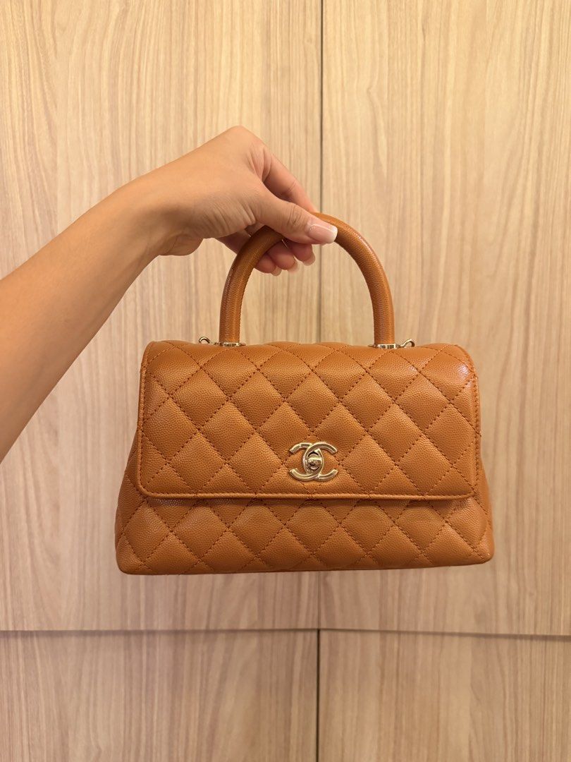 Chanel Coco Handle Caramel Small (Category: Luxury Bags & Wallets) located in Quezon City. Submitted by luxury.shop_ph (Listing ID 1443249988, Image 2). Description: Used 1x only. Comes complete with dustbag, box and paperbag ✨.