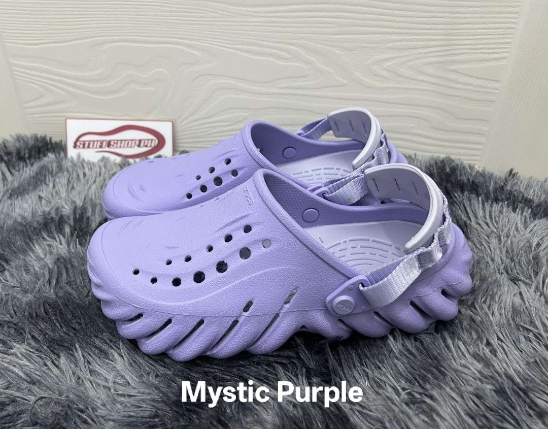 Echo clog Mystic purple (Category: Slippers & Slides) located in Caloocan City. Submitted by annegarciichua (Listing ID 1443262797, Image 1). Description: Echo clog Mystic purple M5/W7 ❌ SOLD ❌ M6/W8 💯 % Legit! ✅ Hang tags ✅ Zip lock.