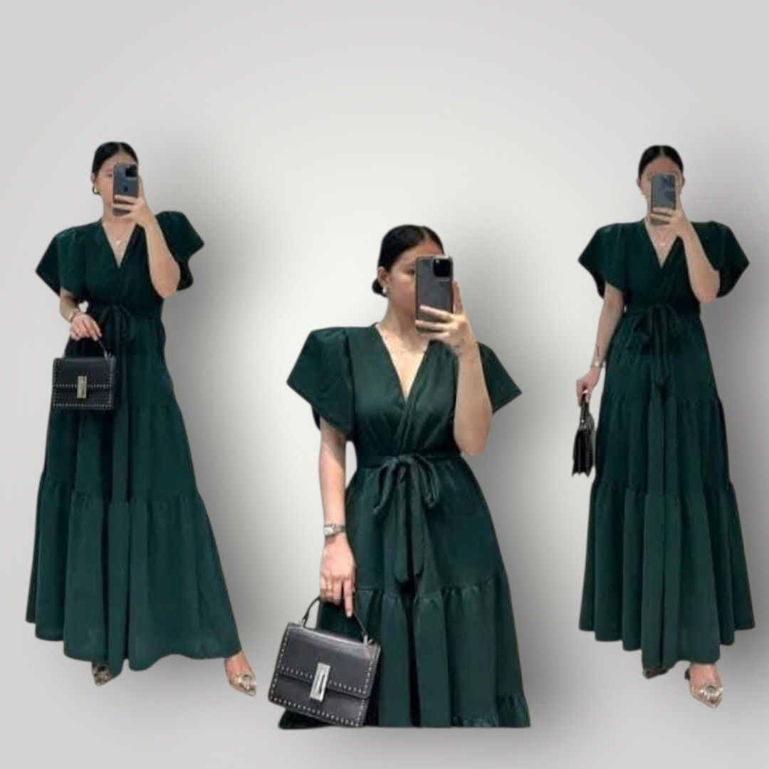 Emerald Green Long Dress (Category: Dresses) located in Manila. Submitted by grasyaaaaasb (Listing ID 1443135275, Image 1). Description: Fabric: Premium Crepe Size: Freesize best fit small to xl Length: 48 inches from shoulders.