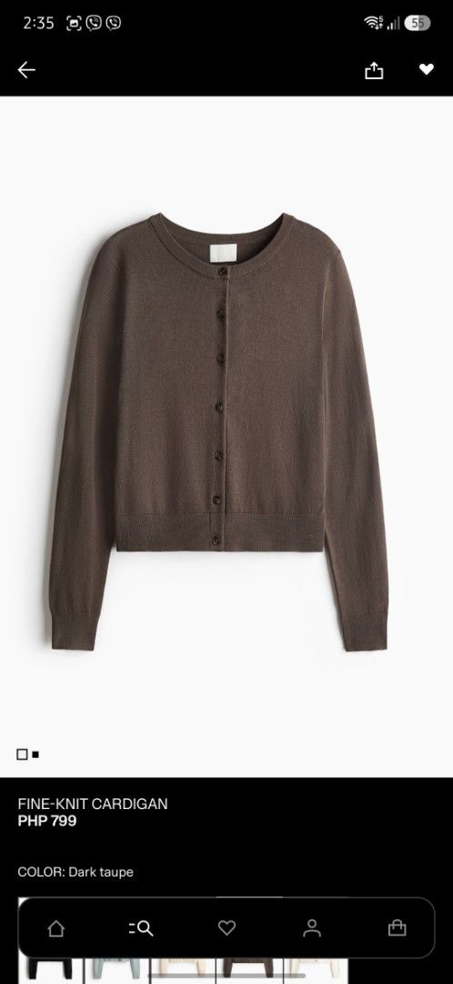 Fine-Knit Cardigan - Olive Green (Category: Coats, Jackets and Outerwear) located in Manila. Submitted by jessa04ji47576 (Listing ID 1443189491, Image 2). Description: - Dark taupe fine-knit cardigan - Soft and lightweight material - Round neckline - Button-up front - Ideal for layering over tops or dresses - Versatile piece for any outfit.