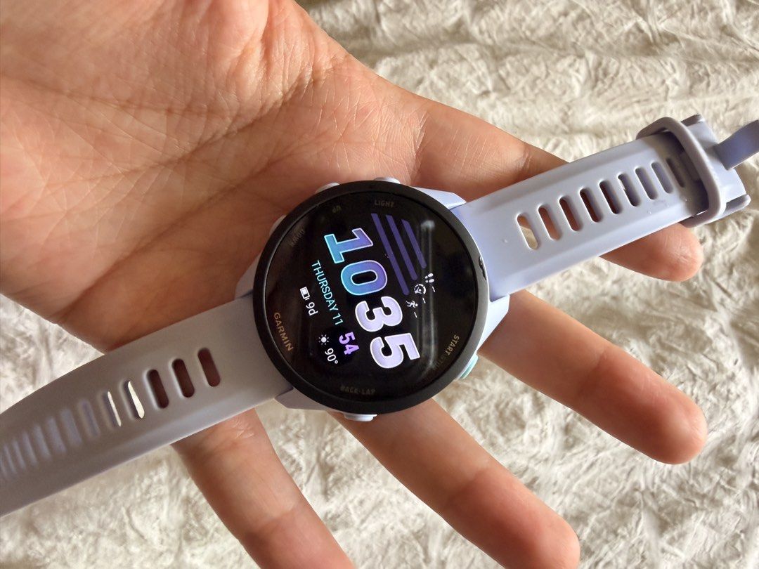 Garmin Forerunner 70 GPS Running Watch - Lilac (Category: Wearables & Smart Watches) located in Paranaque City. Submitted by lovebeautyfashion (Listing ID 1443143031, Image 3). Description: - Garmin Forerunner 70 GPS running watch - Color: Lilac - Includes original box and charger - Ideal for tracking runs and various activities - Heart rate sensor (on back) is fully functional - Adjustable watch strap for a comfortable fit RFS: Bought the wrong 