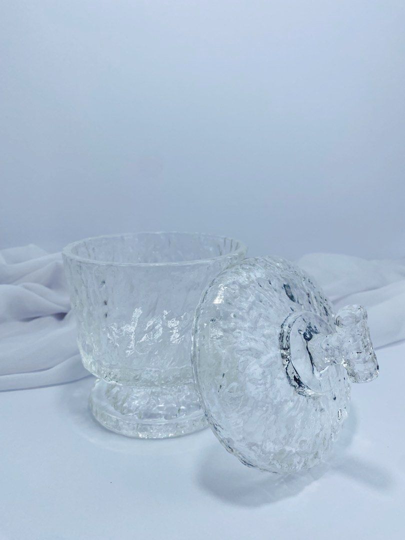 Glass Candy Jar (Category: Other Kitchenware & Tableware) located in Pasay City. Submitted by thepickypicker (Listing ID 1443267483, Image 2). Description: Glass Candy Jar P980 Size:6 1/2 tall, 4 1/4 wide *has chip on the cover.