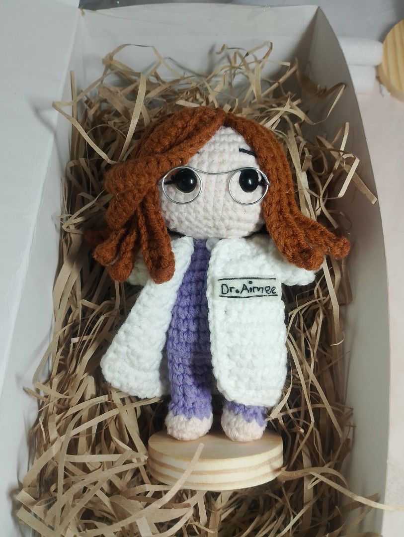 Handmade Crocheted Dolls - Couple & Doctor (Category: Handmade Craft) located in Santa Rosa. Submitted by razmelove (Listing ID 1443127281, Image 2). Description: - Set of 3 unique handmade crocheted dolls - Includes a charming couple and a professional doctor doll - Doctor doll features glasses and a lab coat - Each doll stands securely on a wooden base - Perfect for doll collectors or as a thoughtful, one-of-a-kind gift - Lovingly crafted and r