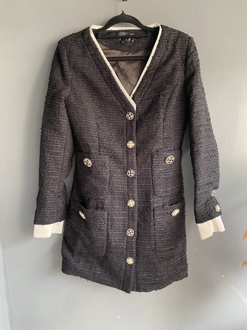 HQ Black Tweed Dress (Category: Dresses) located in Cebu City. Submitted by janb85 (Listing ID 1443207891, Image 2). Description: High quality tweed dress with beautiful statement buttons Fits small to semi med Fully lined .