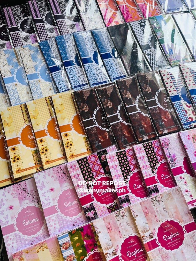 Journal Scrapbook Deco Paper 10x14cm (Category: Craft Supplies & Tools) located in Rizal. Submitted by wonymakesph (Listing ID 1443230063, Image 1). Description: Deco Paper 🌸 • 10cm x 14cm • 10 sheets/designs per pack • High quality prints • 25 designs available! Open for resellers and wholesalers! 📍San Mateo, Rizal Dm to order.