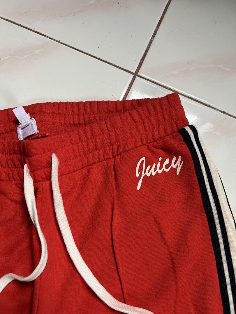 Juicy Couture Red Track Pants with Side Stripes (Category: Other Bottoms) located in Panabo. Submitted by gleojan (Listing ID 1443208901, Image 2). Description: Juicy Couture red track pants, size XS. Features classic black & white side stripes and an elastic drawstring waist. Perfect for comfy casual wear. Size 30 x 38 length .