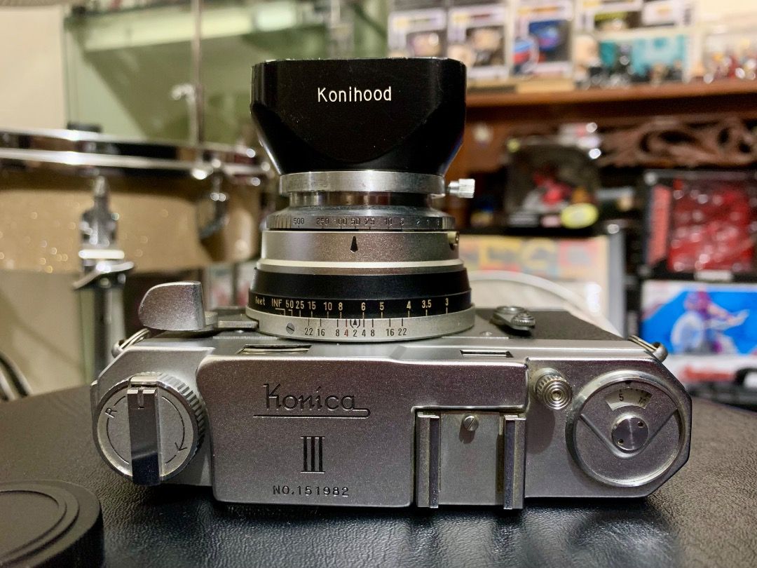 Konica III rangefinder 35mm film camera (Category: Cameras) located in Manila. Submitted by gepmacadaeg (Listing ID 1443225775, Image 2). Description: - Camera is in very good shape. - Lens, viewfinder, and rangefinder patch are very clear. - Comes with Konifilter, Konihood, and lens cap. - Advance lever does not spring back fully to rest position, but you can just push it back, or reconnect the spring..