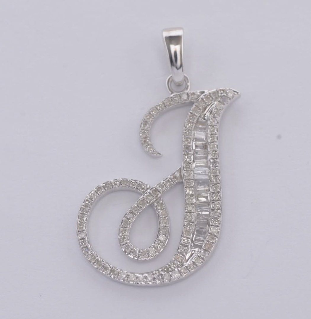 Letter J Pendant 18k Wg (Category: Necklaces) located in Manila. Submitted by saleph (Listing ID 1443136234, Image 1). Description: Authentic solid 18k WG Letter J pendant only Natural diamonds guaranteed Approx 2g .