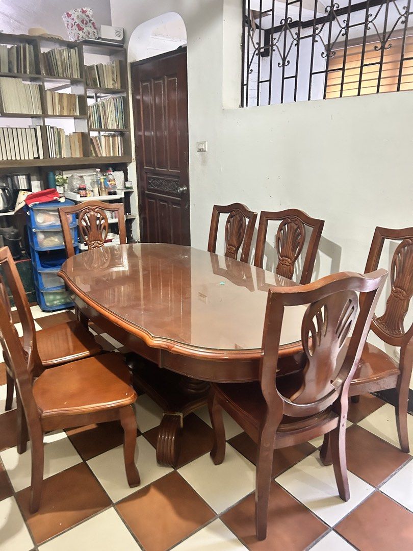 Mahogany Dinning Table with 7 chairs (Category: Tables & Sets) located in Manila. Submitted by Tjuan13 (Listing ID 1443137334, Image 3). Description: Secondhand Mahogany Dinning Table with 7 chairs for only Php 25,000 -No Issue -Actual photo posted -Ready to use -Rfs di na ginagamit moving out -Free Shipping Fee via Lalamove or Pick up -This is Negotiable -Same day delivery -Cash on delivery Message me using my Smart Number (09297698976) or DM fo