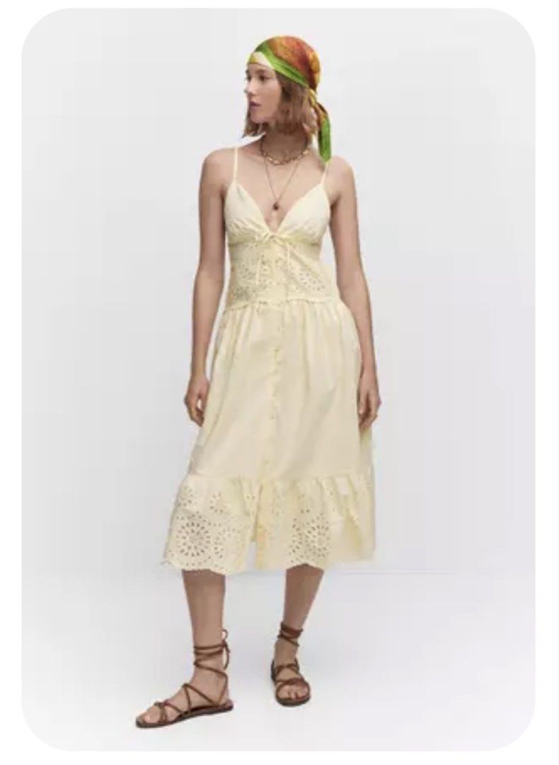 Mango Yellow Openwork Detail Shirt Dress XS (Category: Dresses) located in Quezon City. Submitted by honeybeads (Listing ID 1443235348, Image 1). Description: - Sunny yellow Mango midi dress - Features spaghetti straps - Lace-up detail at the bodice - Midi length with an eyelet hem - Button front closure - Ideal for summer wear Fixed Price Brandnew without tag Washed but not Used RFS: size upgrade (di na kasya😅).