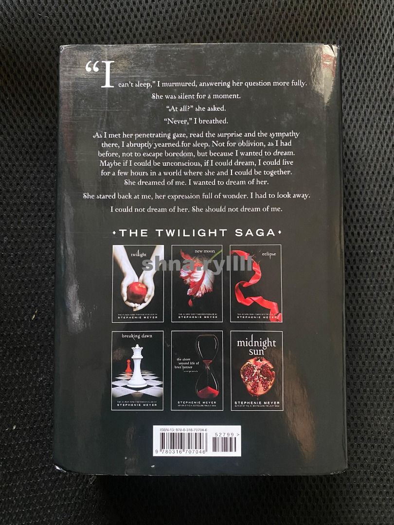 Midnight Sun by Stephenie Meyer (Hardbound) (Category: Storybooks) located in Caloocan City. Submitted by shna_ (Listing ID 1443282032, Image 3). Description: Original, preloved. Good as new condition! (just minimal stains at the top) Payment Methods: • GCash, Maribank (payment first) Location: North Caloocan .