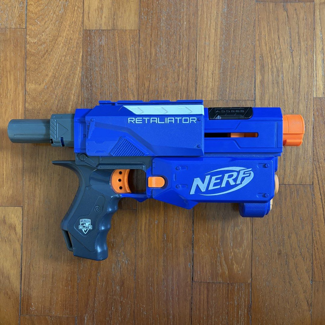 Nerf Blaster Bundle (Category: Action & Battle Toys) located in Singapore. Submitted by needamaxwin (Listing ID 1443193130, Image 4). Description: Nerf N-Strike Elite Stryfe Fully functional motorised blaster. Some light scuff marks from normal use, no cracks or broken parts. Compatible with all N-Strike Elite attachments and magazines. Batteries not included. Price: $20 (ONLY Blaster) Nerf N-Strike Elite Retaliator Fully functional pump action b